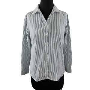 Weekend Max Mara Blue White Shirt Striped Collared Long Sleeve Formal Button-Up